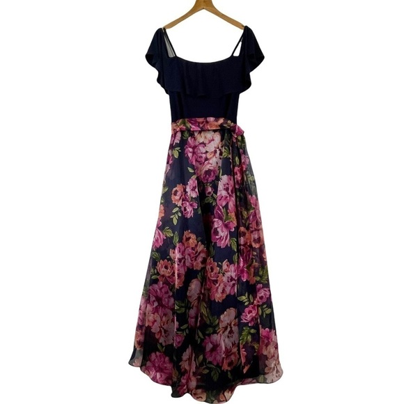 ELIZA J COLD SHOULDER FLORAL ORGANZA MAXI DRESS GOWN - Picture 2 of 15